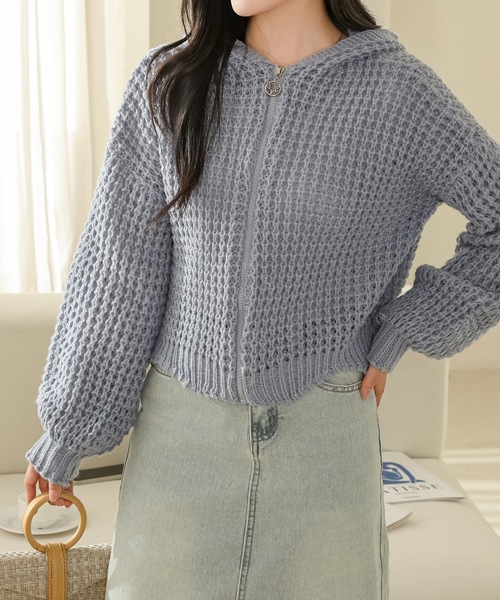 Lace Ladies(レースレディース)の「フロントジップ フーデット コンパクト ニット カーディガン(カーディガン/ボレロ・レディース・ベージュ/ピンク/ブラック/アイボリー/ブルーグレー・FREE)」の10枚目の写真