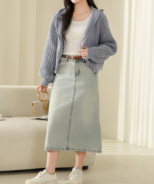 Lace Ladies(レースレディース)の「フロントジップ フーデット コンパクト ニット カーディガン(カーディガン/ボレロ・レディース・ベージュ/ピンク/ブラック/アイボリー/ブルーグレー・FREE)」の12枚目の写真