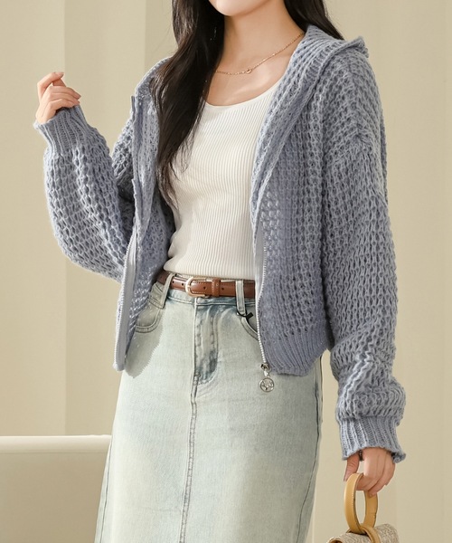 Lace Ladies(レースレディース)の「フロントジップ フーデット コンパクト ニット カーディガン(カーディガン/ボレロ・レディース・ベージュ/ピンク/ブラック/アイボリー/ブルーグレー・FREE)」の13枚目の写真