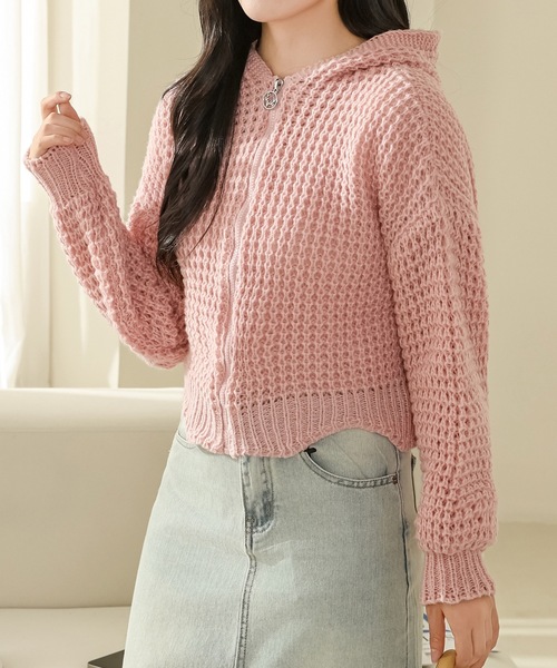 Lace Ladies(レースレディース)の「フロントジップ フーデット コンパクト ニット カーディガン(カーディガン/ボレロ・レディース・ベージュ/ピンク/ブラック/アイボリー/ブルーグレー・FREE)」の16枚目の写真