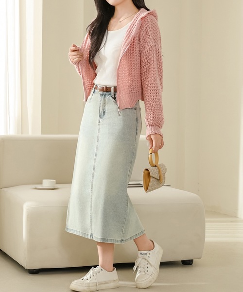 Lace Ladies(レースレディース)の「フロントジップ フーデット コンパクト ニット カーディガン(カーディガン/ボレロ・レディース・ベージュ/ピンク/ブラック/アイボリー/ブルーグレー・FREE)」の17枚目の写真