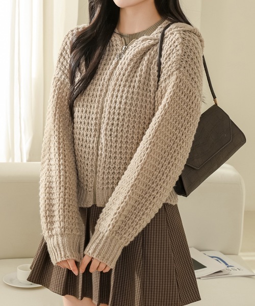 Lace Ladies(レースレディース)の「フロントジップ フーデット コンパクト ニット カーディガン(カーディガン/ボレロ・レディース・ベージュ/ピンク/ブラック/アイボリー/ブルーグレー・FREE)」の19枚目の写真