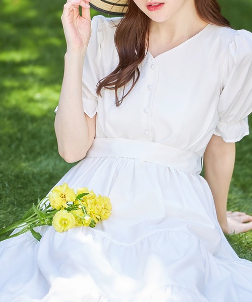 tocco closet（トッコ　クローゼット）の「２ＷＡＹウエストリボン付きティアードワンピース（ワンピース・レディース・オフホワイト/ラベンダー/ブルー・M）」の2枚目の写真