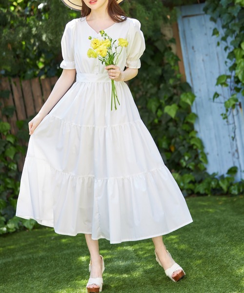 tocco closet（トッコ　クローゼット）の「２ＷＡＹウエストリボン付きティアードワンピース（ワンピース・レディース・オフホワイト/ラベンダー/ブルー・M）」の4枚目の写真