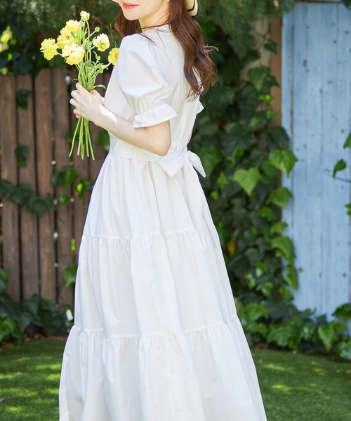 tocco closet（トッコ　クローゼット）の「２ＷＡＹウエストリボン付きティアードワンピース（ワンピース・レディース・オフホワイト/ラベンダー/ブルー・M）」の5枚目の写真