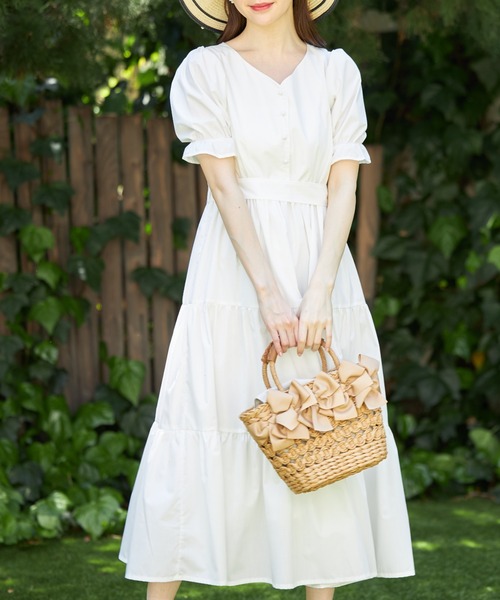 tocco closet（トッコ　クローゼット）の「２ＷＡＹウエストリボン付きティアードワンピース（ワンピース・レディース・オフホワイト/ラベンダー/ブルー・M）」の6枚目の写真