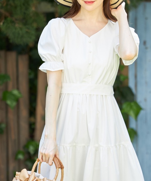 tocco closet（トッコ　クローゼット）の「２ＷＡＹウエストリボン付きティアードワンピース（ワンピース・レディース・オフホワイト/ラベンダー/ブルー・M）」の8枚目の写真