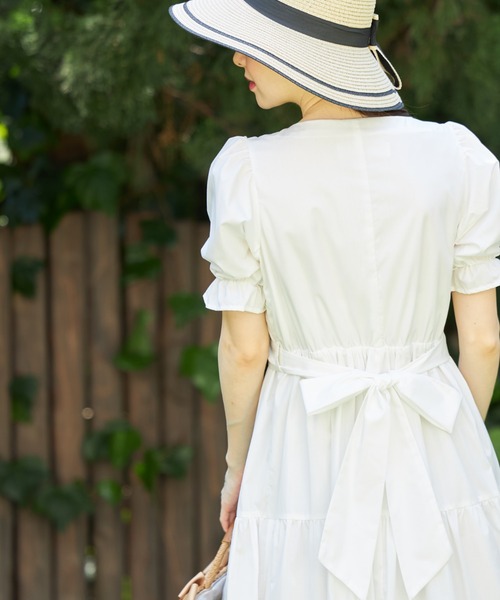 tocco closet（トッコ　クローゼット）の「２ＷＡＹウエストリボン付きティアードワンピース（ワンピース・レディース・オフホワイト/ラベンダー/ブルー・M）」の9枚目の写真