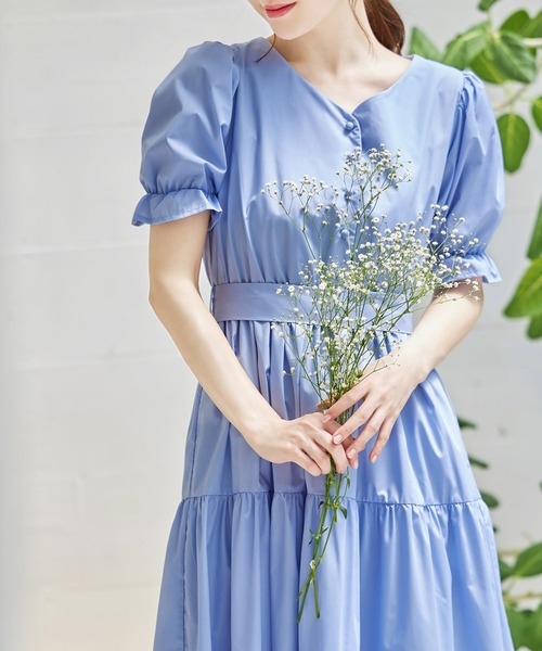 tocco closet（トッコ　クローゼット）の「２ＷＡＹウエストリボン付きティアードワンピース（ワンピース・レディース・オフホワイト/ラベンダー/ブルー・M）」の11枚目の写真