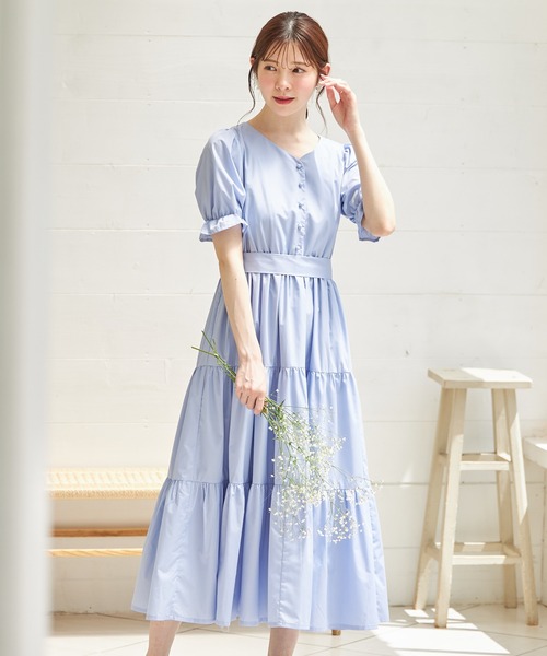 tocco closet（トッコ　クローゼット）の「２ＷＡＹウエストリボン付きティアードワンピース（ワンピース・レディース・オフホワイト/ラベンダー/ブルー・M）」の13枚目の写真