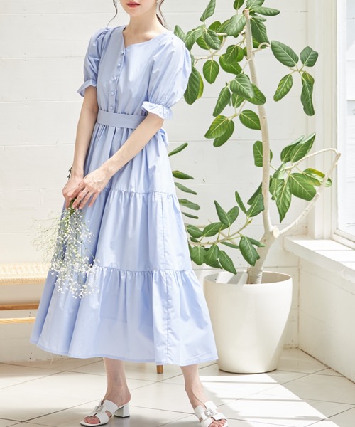 tocco closet（トッコ　クローゼット）の「２ＷＡＹウエストリボン付きティアードワンピース（ワンピース・レディース・オフホワイト/ラベンダー/ブルー・M）」の14枚目の写真