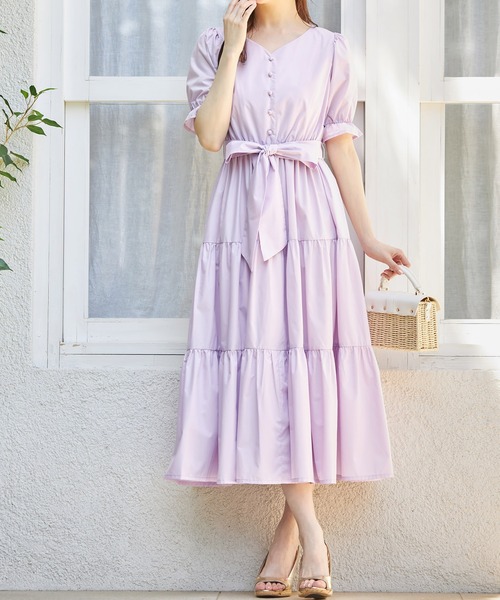 tocco closet（トッコ　クローゼット）の「２ＷＡＹウエストリボン付きティアードワンピース（ワンピース・レディース・オフホワイト/ラベンダー/ブルー・M）」の15枚目の写真
