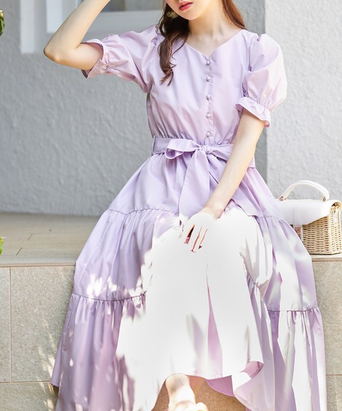 tocco closet（トッコ　クローゼット）の「２ＷＡＹウエストリボン付きティアードワンピース（ワンピース・レディース・オフホワイト/ラベンダー/ブルー・M）」の16枚目の写真