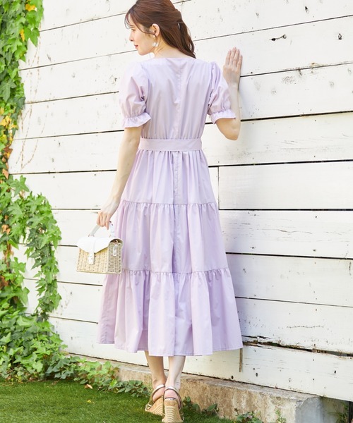 tocco closet（トッコ　クローゼット）の「２ＷＡＹウエストリボン付きティアードワンピース（ワンピース・レディース・オフホワイト/ラベンダー/ブルー・M）」の18枚目の写真