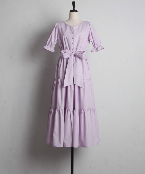 tocco closet（トッコ　クローゼット）の「２ＷＡＹウエストリボン付きティアードワンピース（ワンピース・レディース・オフホワイト/ラベンダー/ブルー・M）」の20枚目の写真