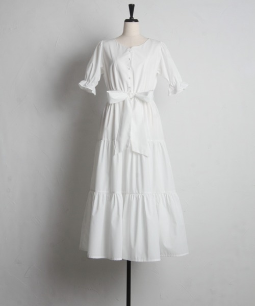 tocco closet（トッコ　クローゼット）の「２ＷＡＹウエストリボン付きティアードワンピース（ワンピース・レディース・オフホワイト/ラベンダー/ブルー・M）」の22枚目の写真