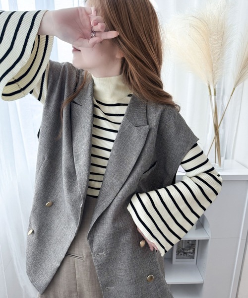 セール】大人かわいいが実現できる。袖フレアハイネックニットプル