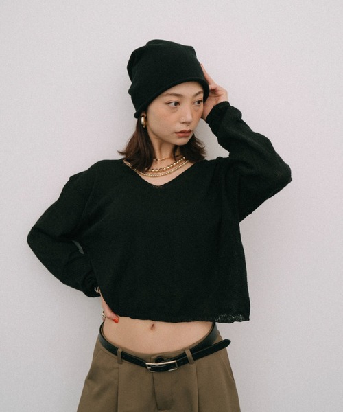 HANNE(アン)の「ルーズニットビーニー(ニットキャップ/ビーニー・レディース・ブラック/グレー・FREE)」の5枚目の写真