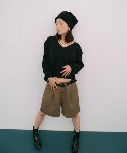 HANNE(アン)の「ルーズニットビーニー(ニットキャップ/ビーニー・レディース・ブラック/グレー・FREE)」の4枚目の写真