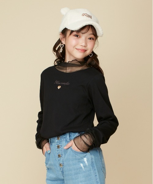 JENNI love（ジェニィラブ）の「そでチュール切替えリブロンT（Tシャツ/カットソー・キッズ・ピンク/アイボリー/ブラック・130cm/140cm/150cm/160cm）」の3枚目の写真