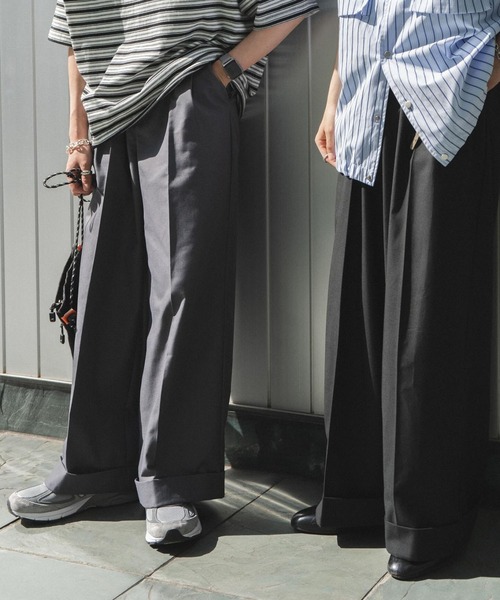 CALLNE2Tuck 2tuck wide-straight slacks button-fly deep purple 2