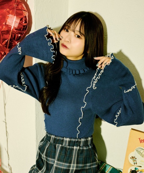 クティールとレトロ】【新色追加】フレアスリーブリブメロータートル