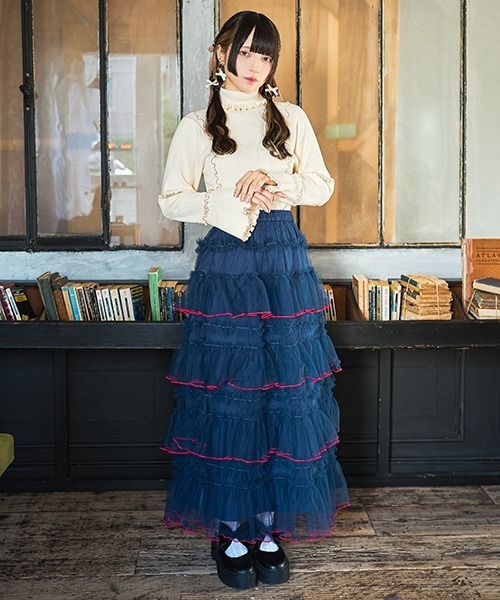 クティールとレトロ】【新色追加】フレアスリーブリブメロータートル