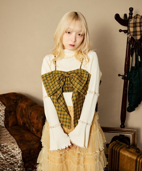 クティールとレトロ】【新色追加】フレアスリーブリブメロータートル