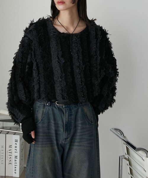 forksy.(フォルクシー)の「【forksy.】2wayボリュームフリンジニットカーディガン(カーディガン/ボレロ・レディース・グリーン系/ブラック系/ブルー系/アイボリー系・FREE)」の12枚目の写真