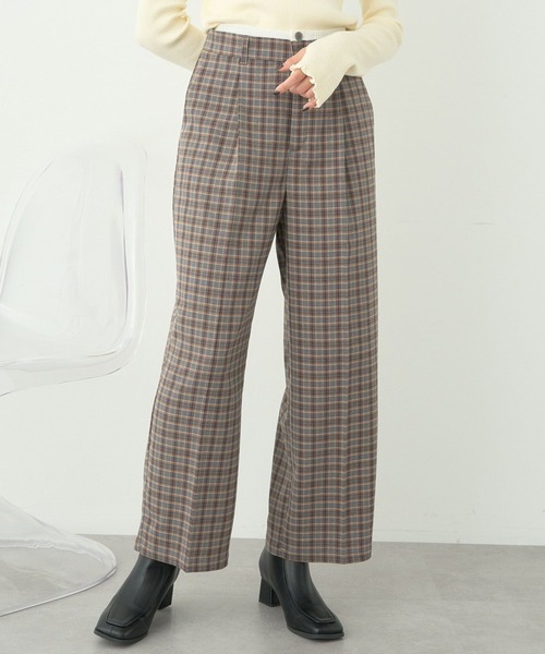 earth music&ecology（アースミュージックアンドエコロジー）の「ダブルウエストデザインパンツ（スラックス・レディース・グレー/チェック/グレー系その他3・S/M）」の3枚目の写真