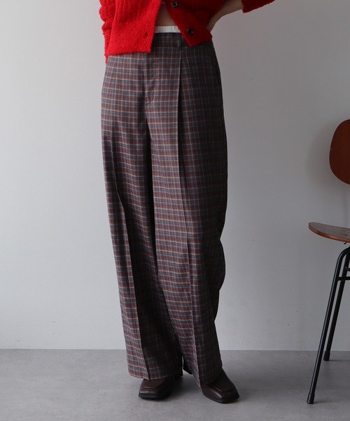 earth music&ecology（アースミュージックアンドエコロジー）の「ダブルウエストデザインパンツ（スラックス・レディース・グレー/チェック/グレー系その他3・S/M）」の4枚目の写真