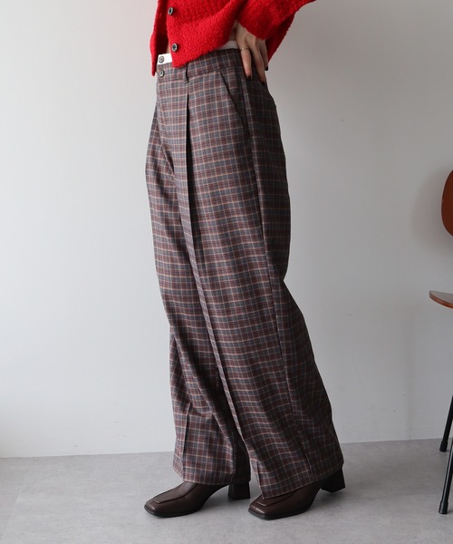 earth music&ecology（アースミュージックアンドエコロジー）の「ダブルウエストデザインパンツ（スラックス・レディース・グレー/チェック/グレー系その他3・S/M）」の6枚目の写真