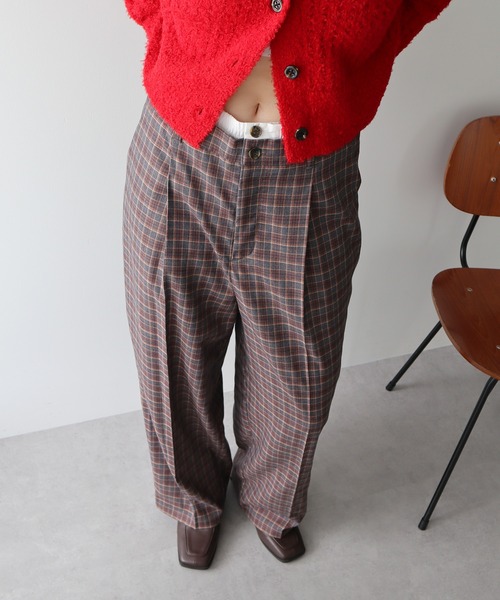 earth music&ecology（アースミュージックアンドエコロジー）の「ダブルウエストデザインパンツ（スラックス・レディース・グレー/チェック/グレー系その他3・S/M）」の10枚目の写真