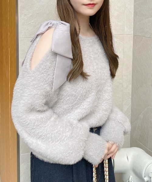 INGNI（イング）の「肩リボンフェザーニット（ニット/セーター・レディース・ブラック/グレー系その他/オフホワイト/ピンク・M）」の10枚目の写真