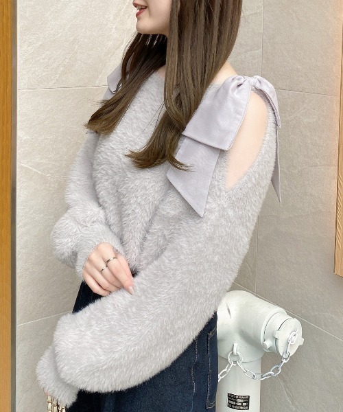 INGNI（イング）の「肩リボンフェザーニット（ニット/セーター・レディース・ブラック/グレー系その他/オフホワイト/ピンク・M）」の12枚目の写真