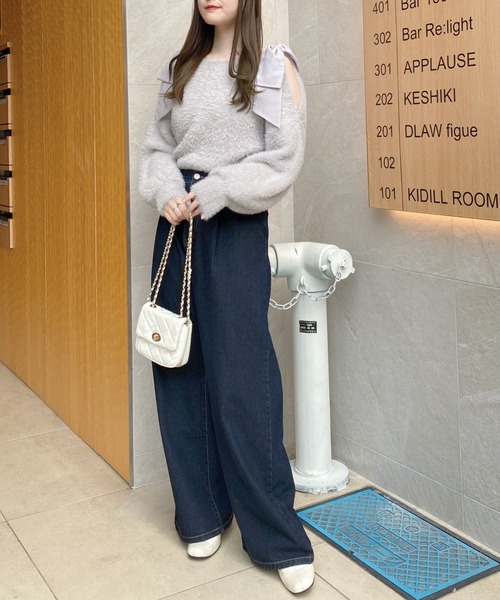 INGNI（イング）の「肩リボンフェザーニット（ニット/セーター・レディース・ブラック/グレー系その他/オフホワイト/ピンク・M）」の15枚目の写真