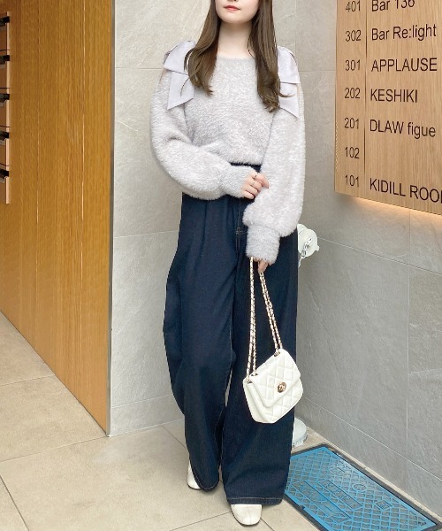 INGNI（イング）の「肩リボンフェザーニット（ニット/セーター・レディース・ブラック/グレー系その他/オフホワイト/ピンク・M）」の16枚目の写真