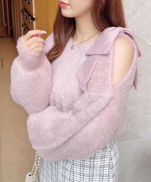 INGNI（イング）の「肩リボンフェザーニット（ニット/セーター・レディース・ブラック/グレー系その他/オフホワイト/ピンク・M）」の22枚目の写真