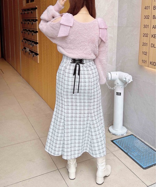 INGNI（イング）の「肩リボンフェザーニット（ニット/セーター・レディース・ブラック/グレー系その他/オフホワイト/ピンク・M）」の21枚目の写真