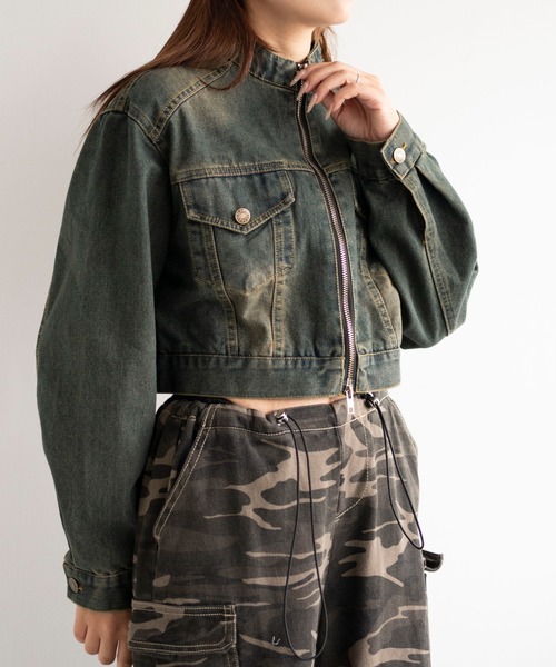 dispark（ディスパーク）の「DISPARK/Wジップクロップドバイカーデニムジャケット（デニムジャケット・レディース・ブルー系1/ブラック・FREE）」の7枚目の写真