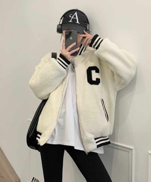 【セール】キルディング裏地付きボアブルゾン/ワンポイントボアジャケット/コート（ブルゾン）｜DIAVEL（ディアベル）