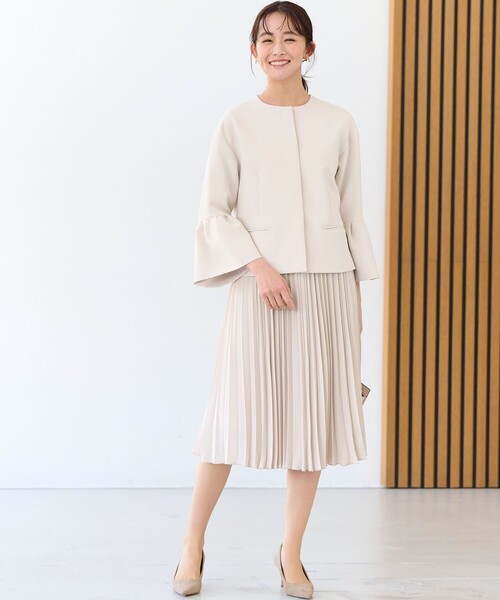 ■極美品 KUMIKYOKU ドレープフレアスリーブノーカラージャケット コンフォータブルドレープ フレアスリーブジャケット（ノー