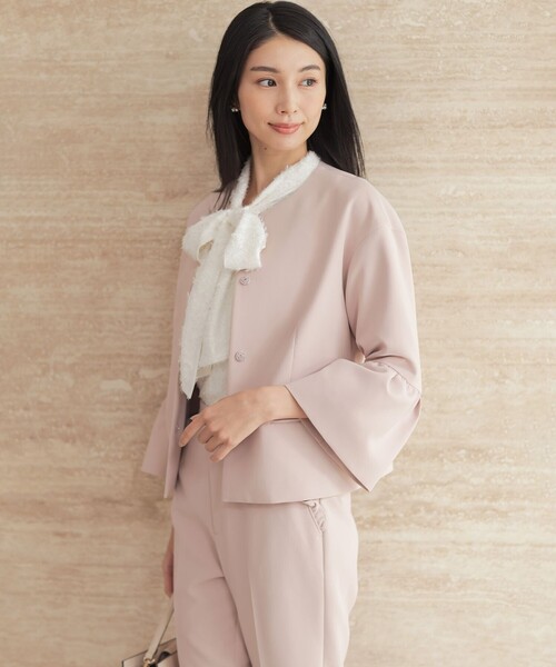 コンフォータブルドレープ フレアスリーブジャケット（ノーカラー