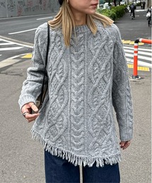 feepur | 【ハンドウォッシャブル】アシンメトリーケーブルフリンジニット(ニット/セーター)