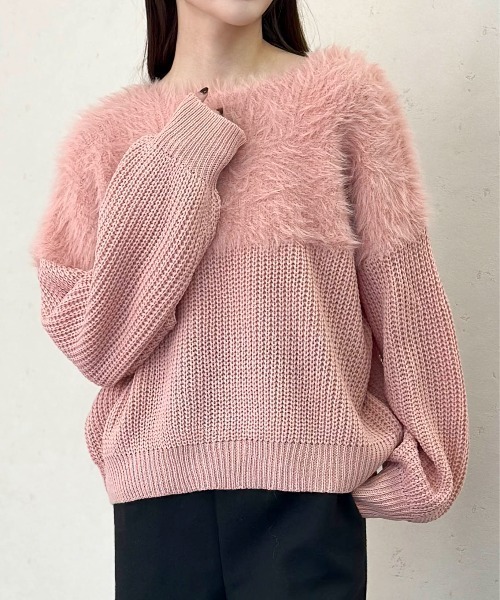 Per sist ence(パーシエンス)の「切替シャギープルオーバー(ニット/セーター・レディース・ライトグレー/ピンク/ダークグレー/アイボリー/ブラック/グレイッシュベージュ/サックスブルー・FREE)」の12枚目の写真
