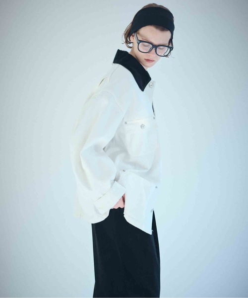 SEA(シー)の「VINTAGE オーバーセルヴィッチデニムカバーオール(テーラードジャケット・レディース・ホワイト/ブラック・ONE SIZE)」の10枚目の写真