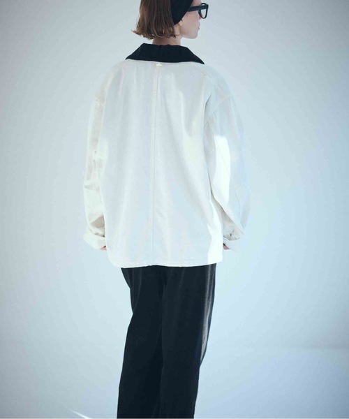 SEA(シー)の「VINTAGE オーバーセルヴィッチデニムカバーオール(テーラードジャケット・レディース・ホワイト/ブラック・ONE SIZE)」の11枚目の写真