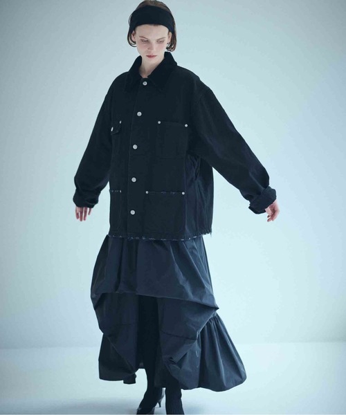 SEA(シー)の「VINTAGE オーバーセルヴィッチデニムカバーオール(テーラードジャケット・レディース・ホワイト/ブラック・ONE SIZE)」の14枚目の写真