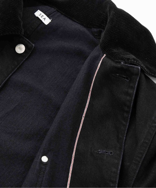 SEA(シー)の「VINTAGE オーバーセルヴィッチデニムカバーオール(テーラードジャケット・レディース・ホワイト/ブラック・ONE SIZE)」の3枚目の写真