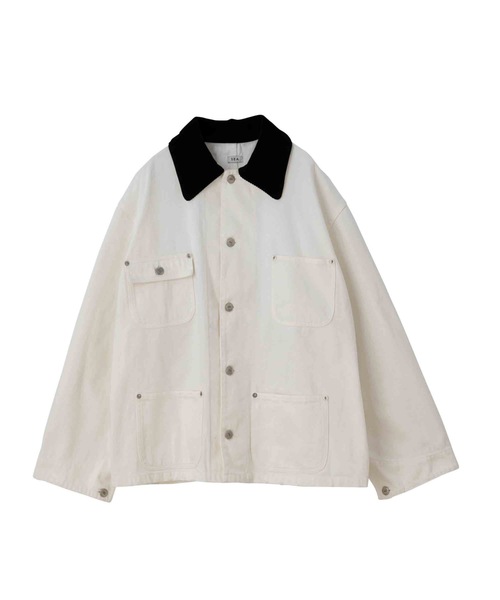 SEA(シー)の「VINTAGE オーバーセルヴィッチデニムカバーオール(テーラードジャケット・レディース・ホワイト/ブラック・ONE SIZE)」の5枚目の写真